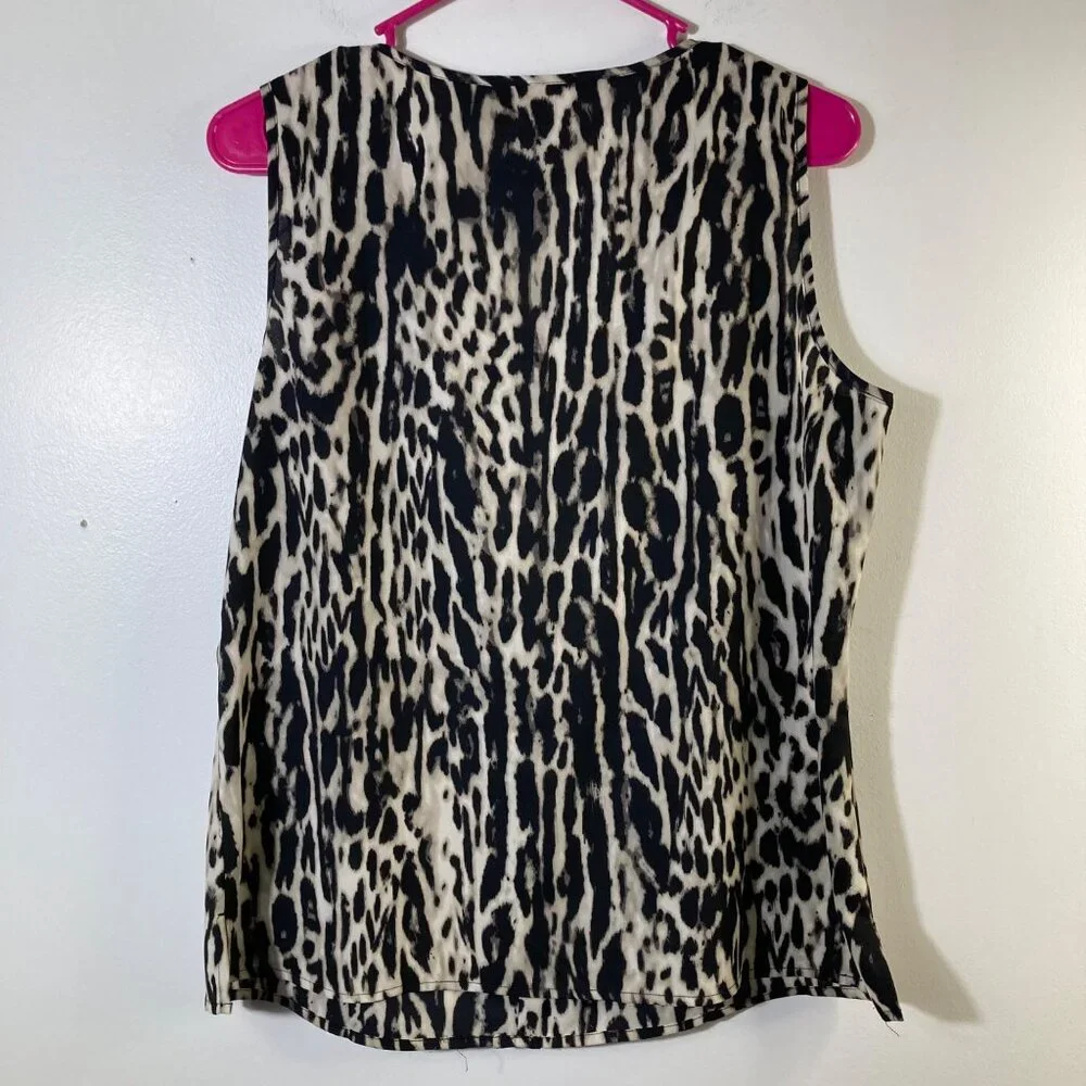 Womens Chicos Silky Feel‎ Animal Print Ruffle Front Blouse Tan Black M Polyester